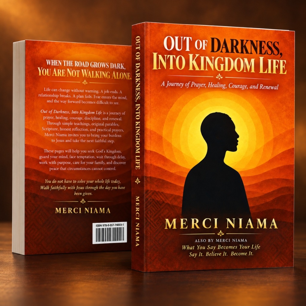 3D paperback mockup of Out of Darkness, Into Kingdom Life: A Journey of Prayer, Healing, Courage, and Renewal by Merci Niama